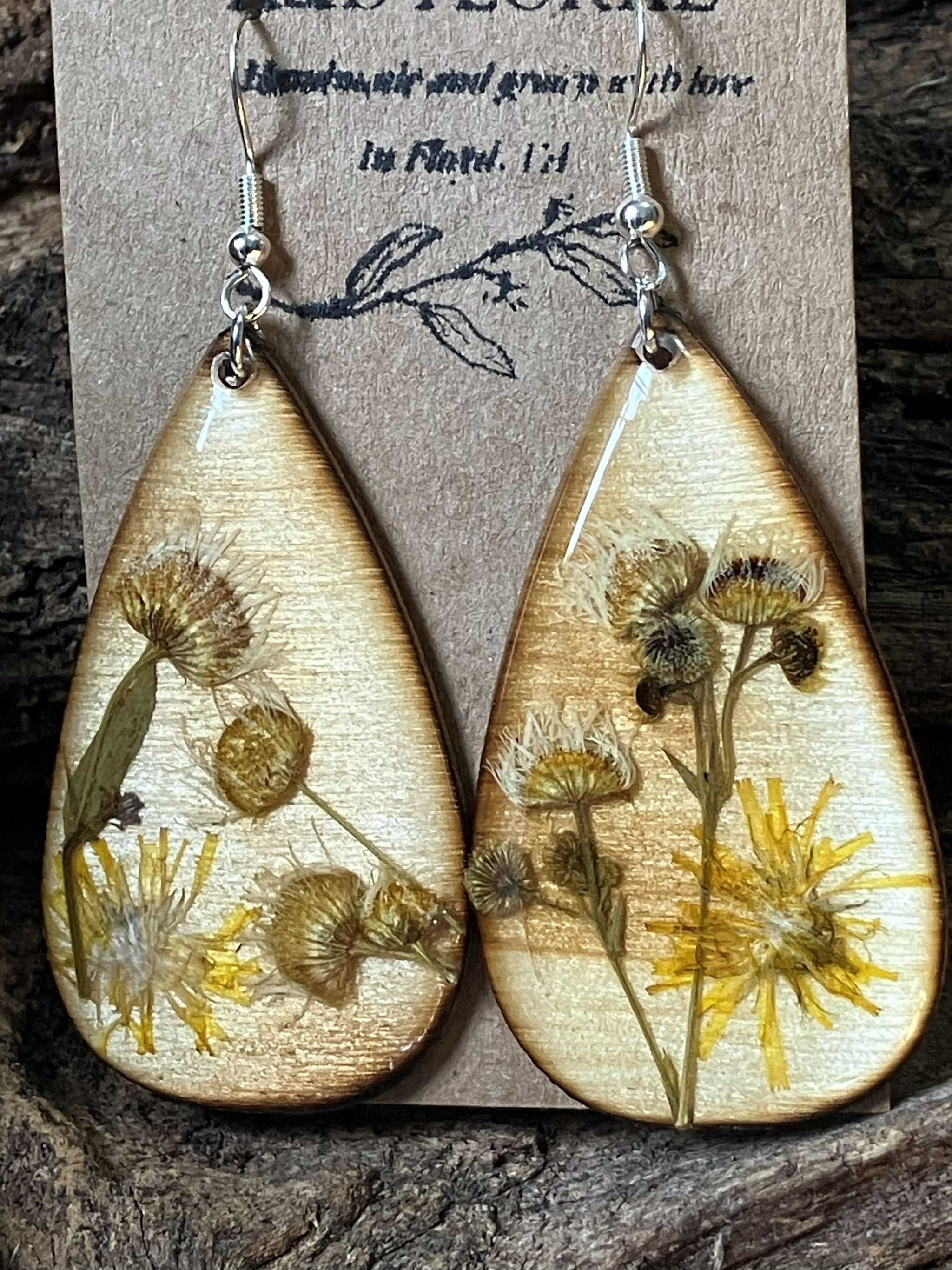 Wild Daisy & Dandelion Wooden Earrings